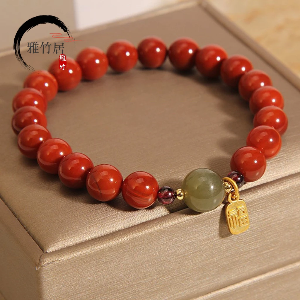 8mm天然南红玛瑙手链设计轻奢和田玉本命年福牌吊坠手串SL243女生