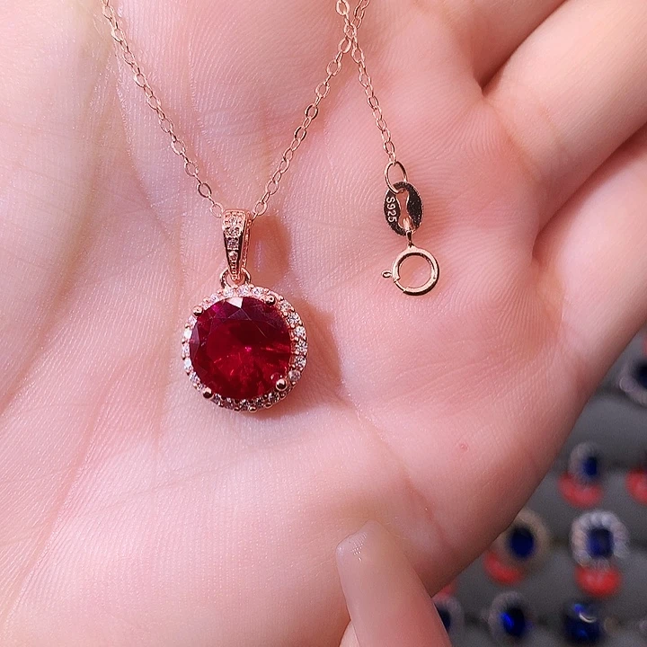 红宝石吊坠(赠链)银S925镶嵌