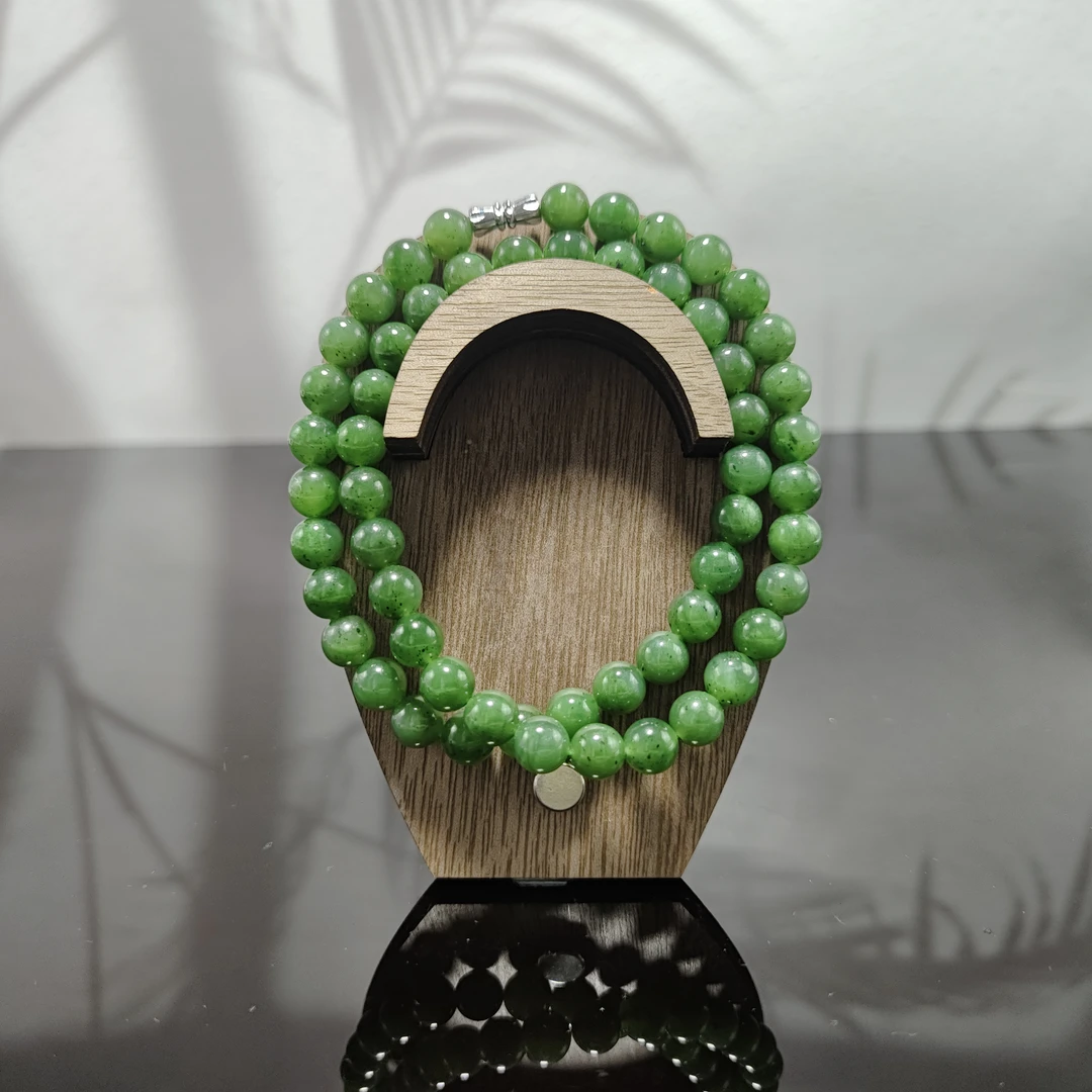 N和田玉碧玉圆珠项链（卡8）2728