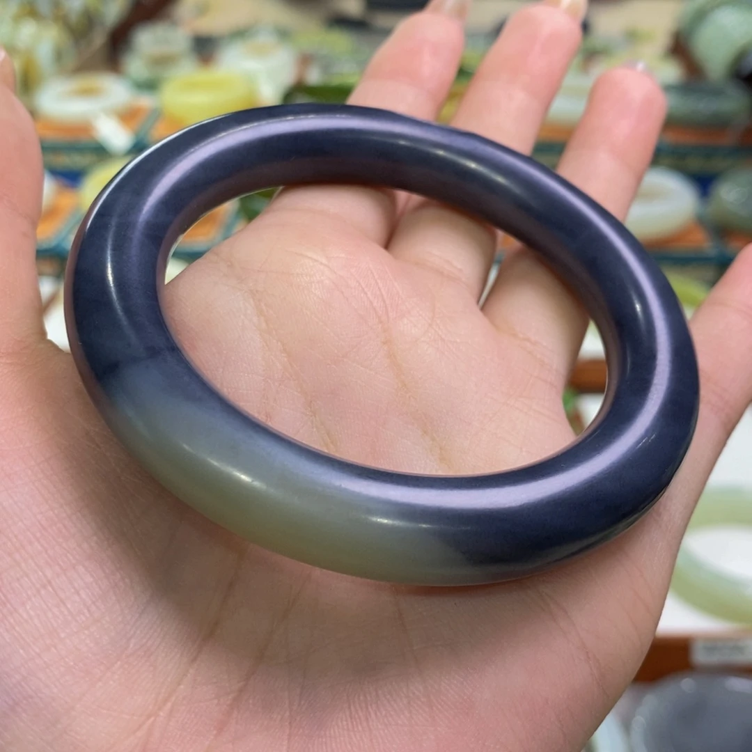 和田玉手镯未镶嵌籽青花圆条58/59