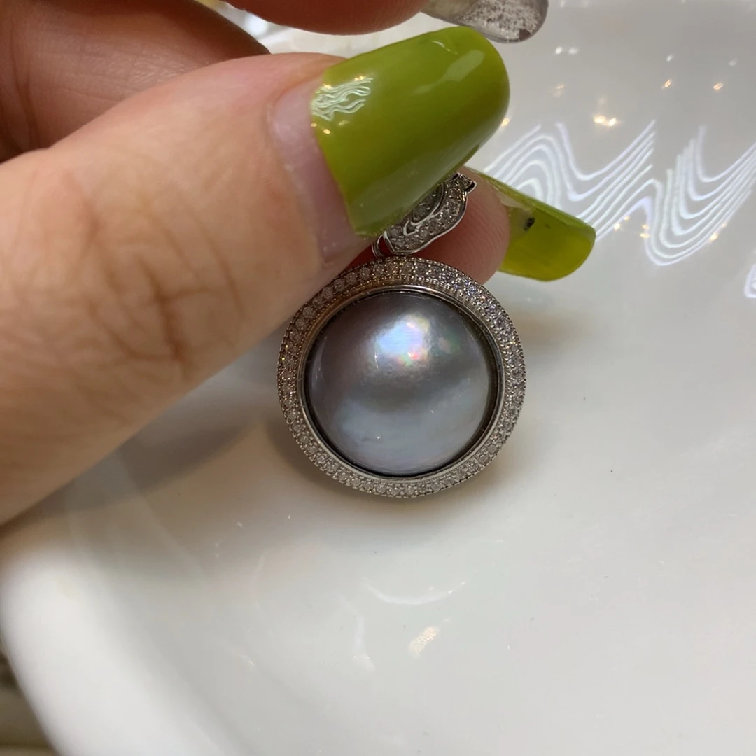 银S925镶嵌拼合珍珠（马贝珠）颈饰