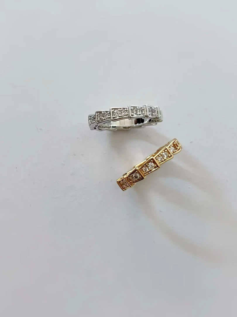 合金莫桑石戒指 满钻蛇骨戒指指环小众简约百搭情侣气质