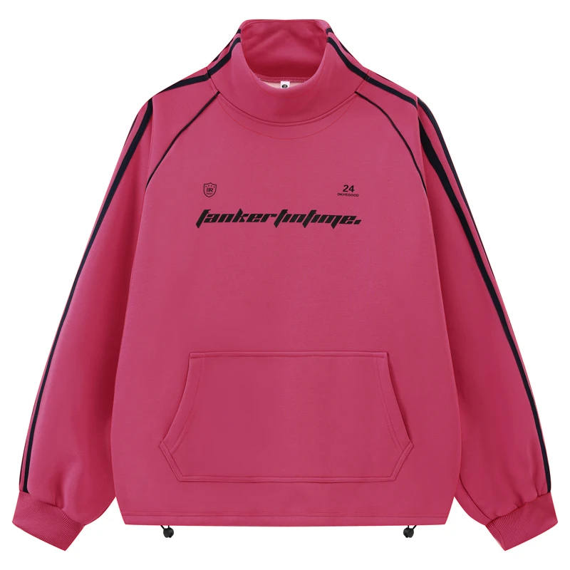 休闲印花加绒韩版男士立领拼接卫衣套头宽松秋冬大码加长加大8903