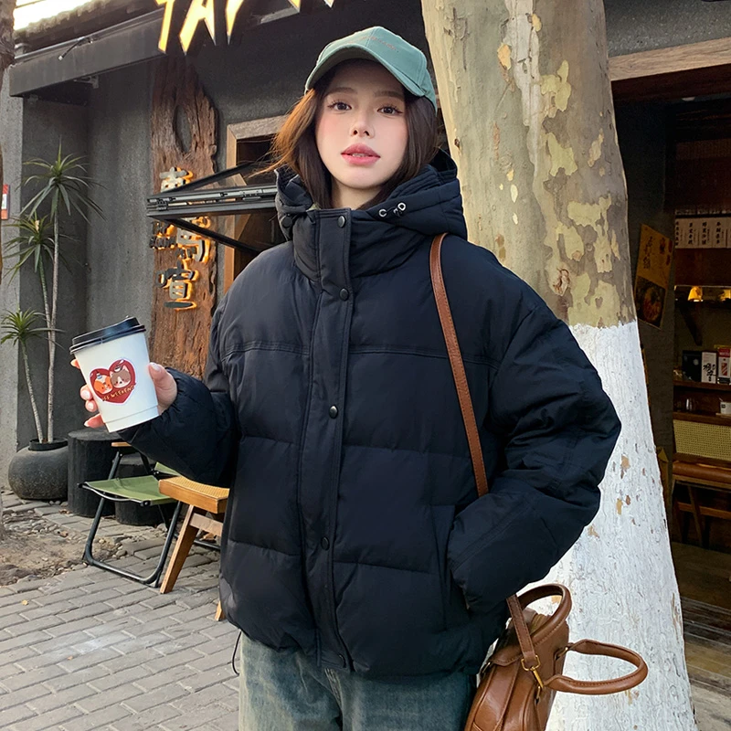 短款棉服连帽2025新款小个子韩版宽松加厚棉衣冬季外套面包气质