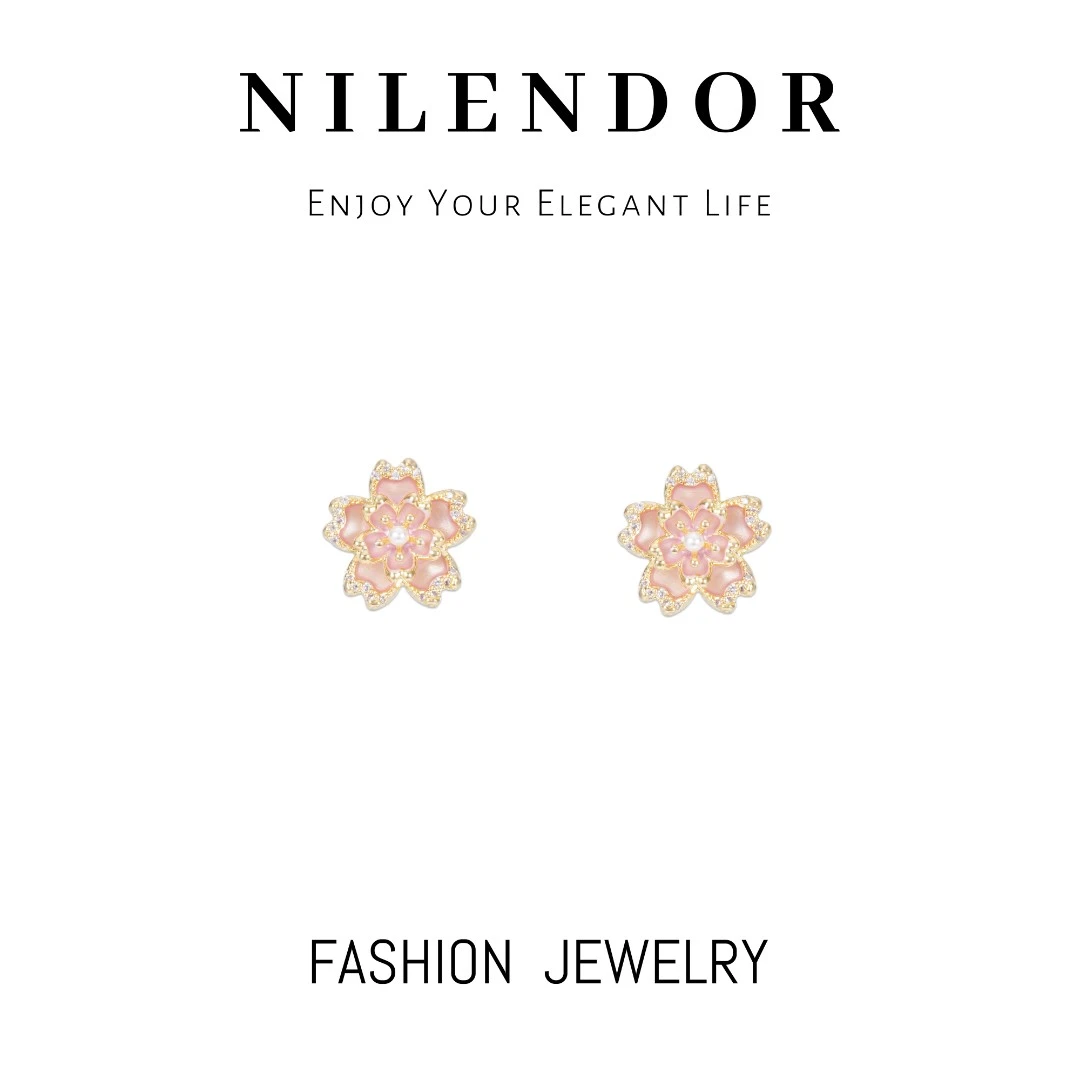 铜合金合成锆石耳饰 ES-388轻奢日常款气质甜美精致樱花耳钉