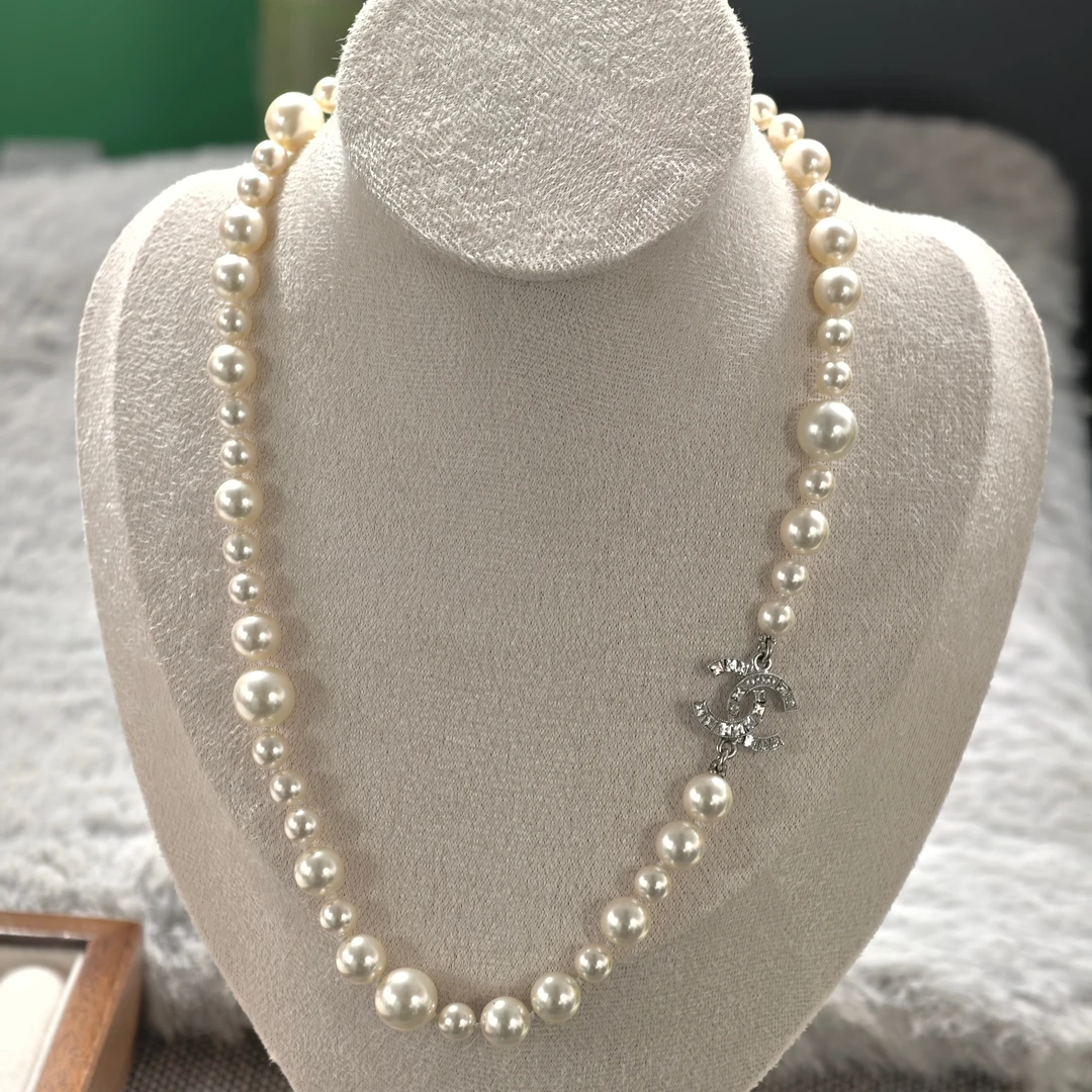 99新 Chanel/香奈儿 项链珠珠单圈经典双C银色