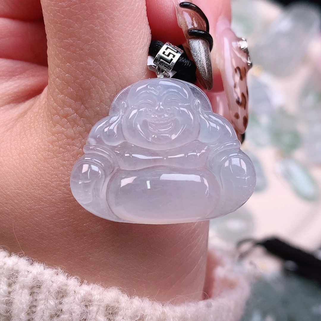 翡翠颈饰18K金镶嵌一刀切佛公31、24.5、31、5.3