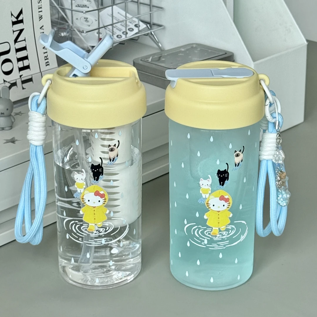 原创下雨KT吸管塑料水杯2025新款学生便携大容量ins卡通吸管杯