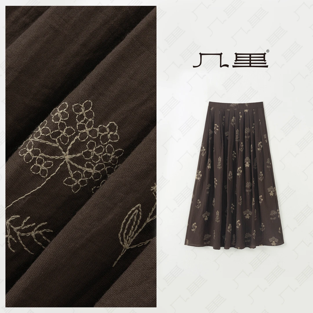 几里与麻 森系复古刺绣半身裙 裙长88 2051045