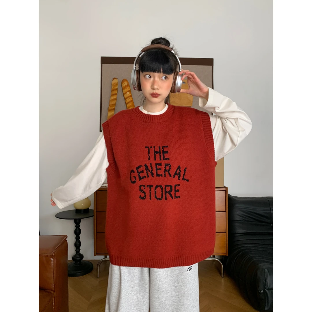 复古显白字母针织马甲女2025秋冬新款韩版百搭显瘦叠穿外搭背心潮