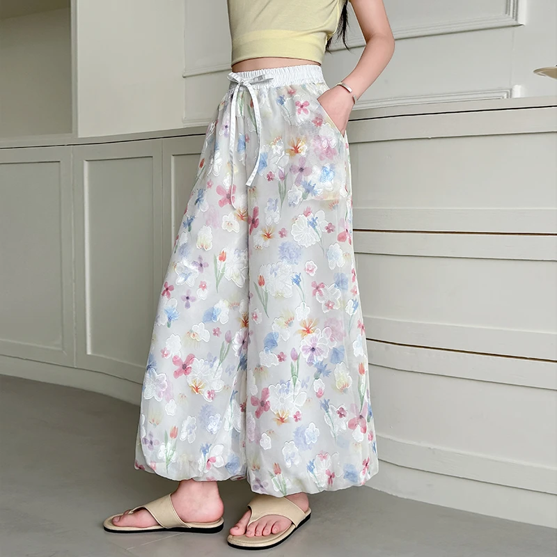 女童洋气花苞裤薄款夏季时髦中大童宽松休闲裤子宽松女孩九分裤