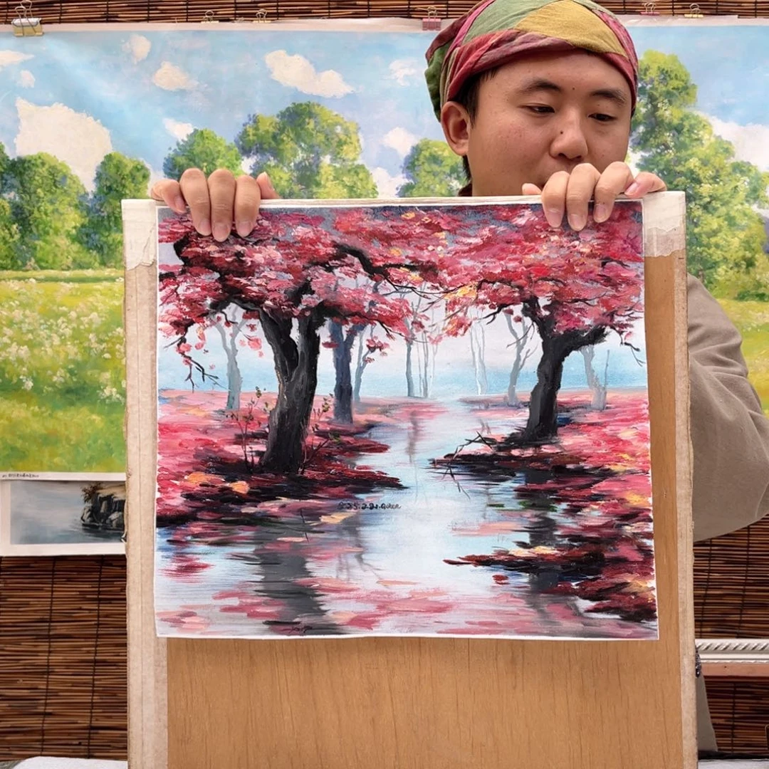 油画行路人小院绘画作品竞拍