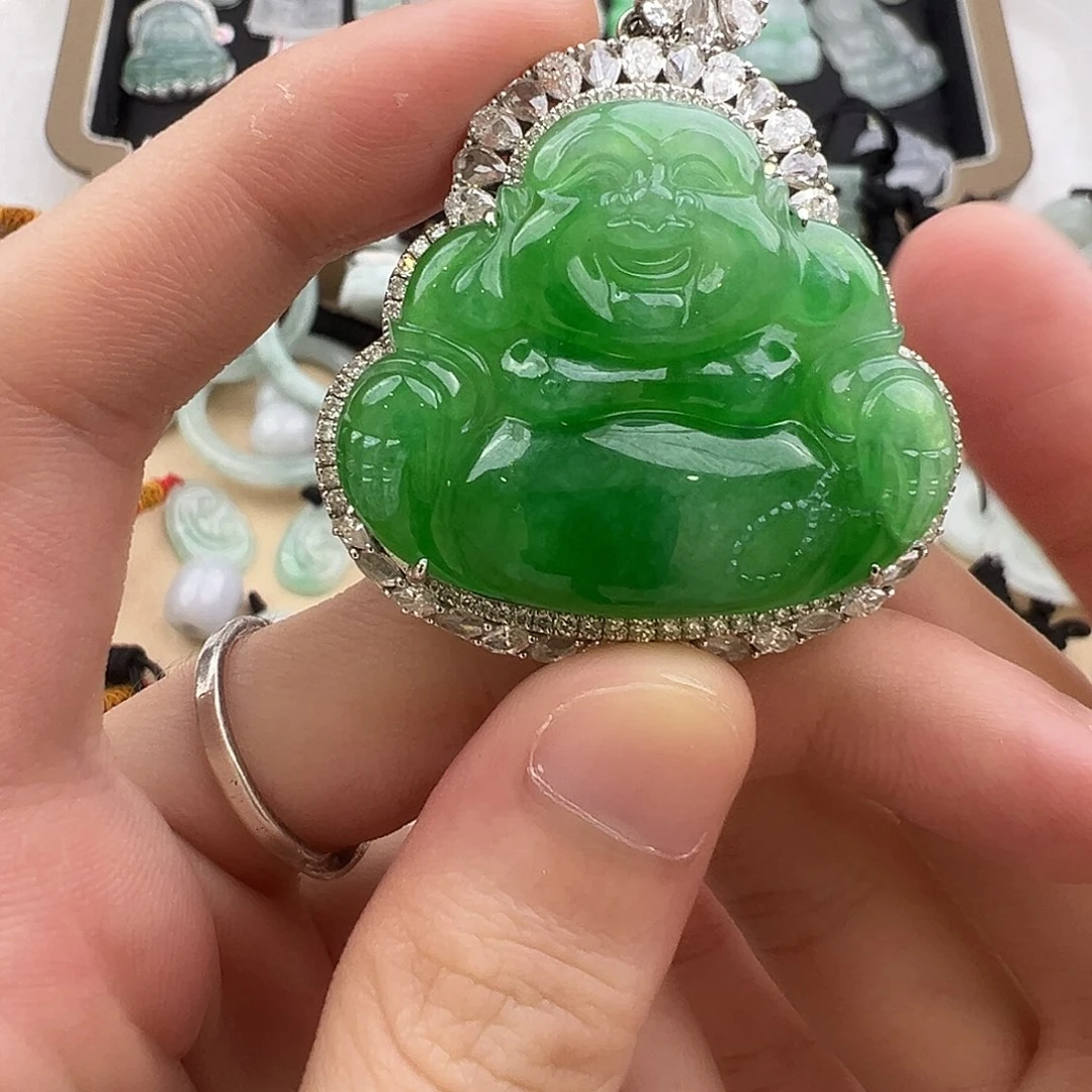 颈饰未镶嵌翡翠缅甸天然翡翠阳绿佛公