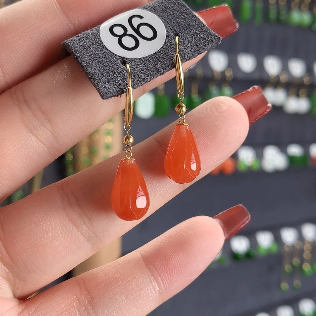 南红玛瑙耳饰18K金镶嵌86