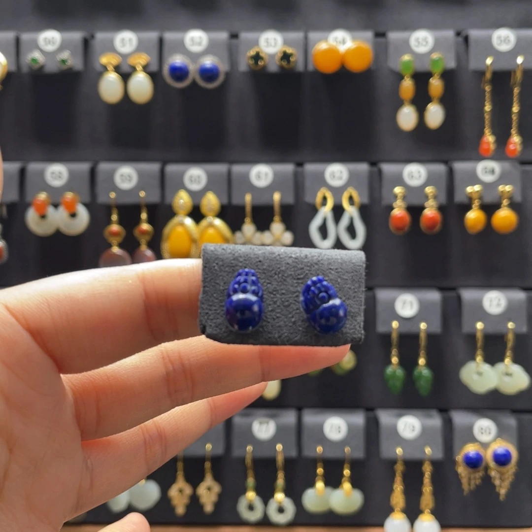 青金石银S925镶嵌耳饰福利价青金石貔貅