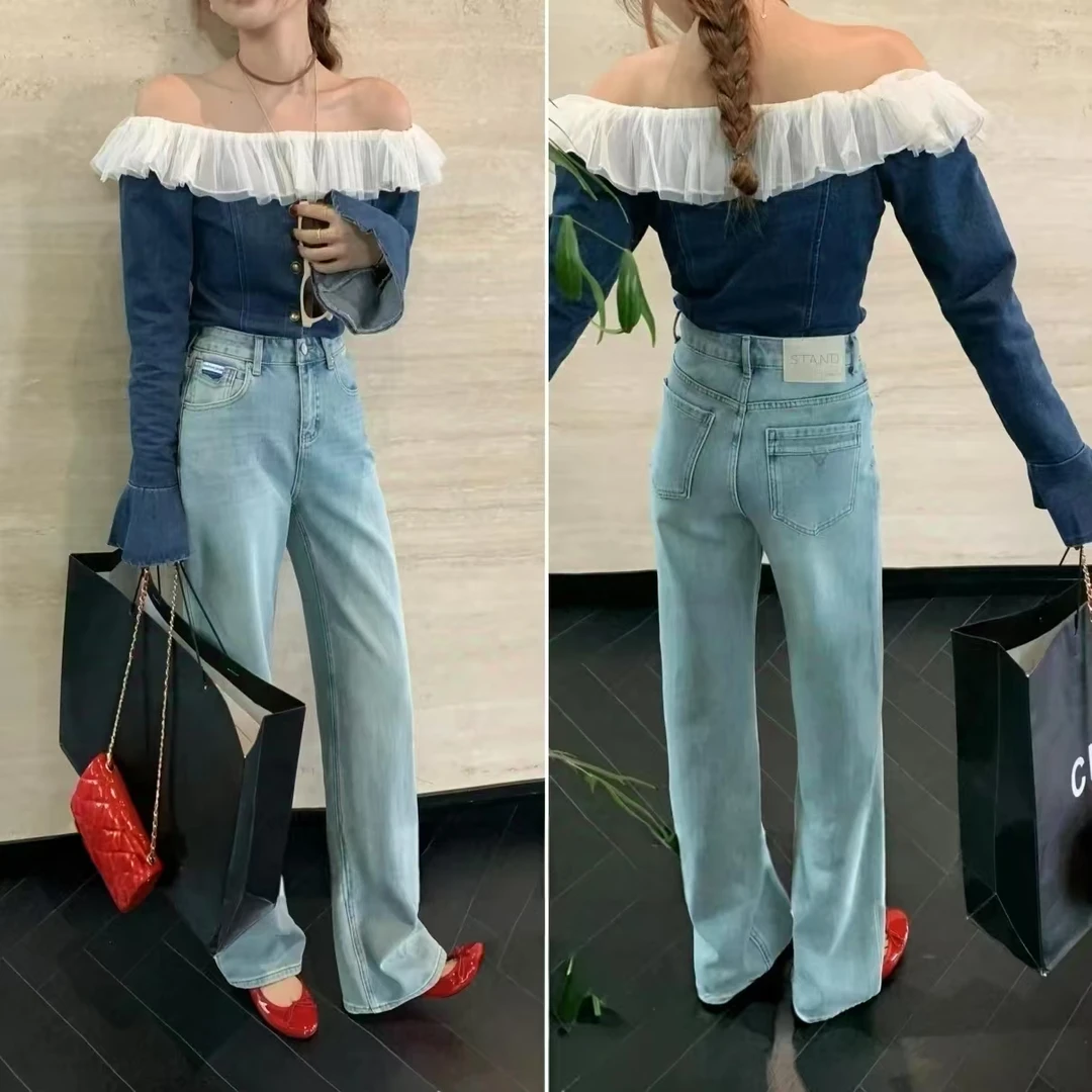 【送腰带】春夏新款高腰直筒牛仔裤百搭时尚女士休闲宽松显瘦阔腿裤