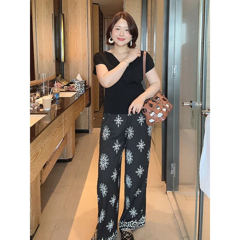 【DIS 现货】【悠闲假日】夏季修身高腰印花阔腿休闲裤Z525X10657