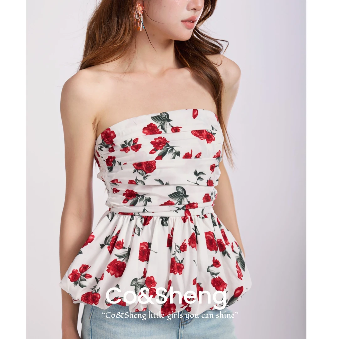 小个子定制抹胸上衣碎花洋气衣服女多巴胺约会出行纯欲