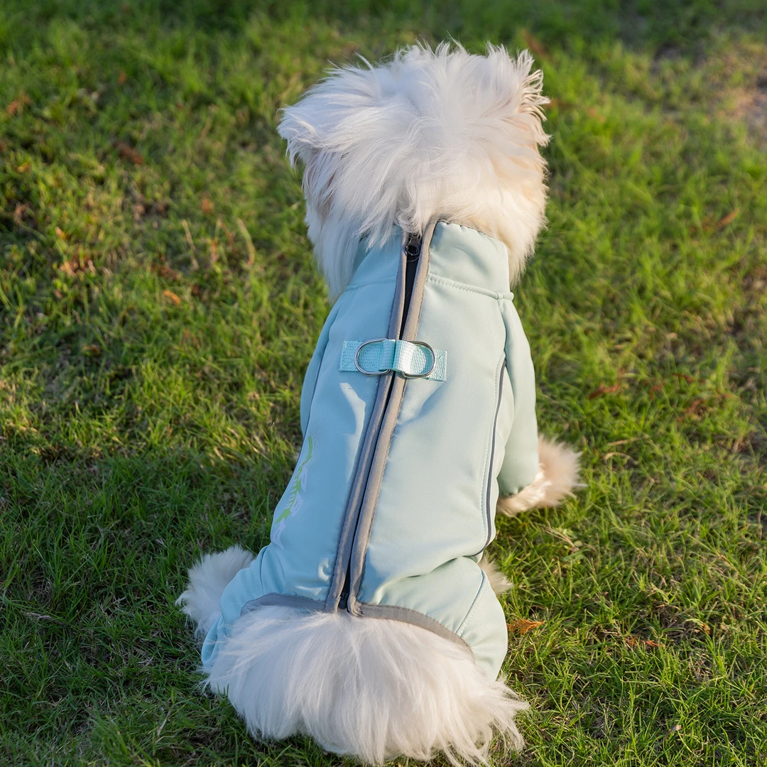 秋冬跨境纯色运动四脚绒衣小型犬比熊泰迪加厚棉衣宠物狗衣服批发