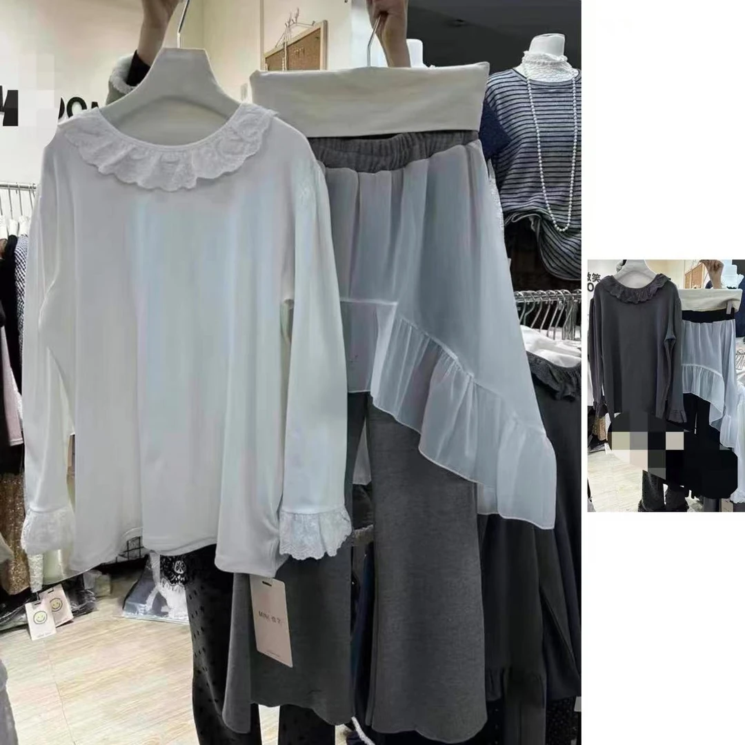 OY#743 日系十三行双面绒花边设计打底衫 FL 02-17