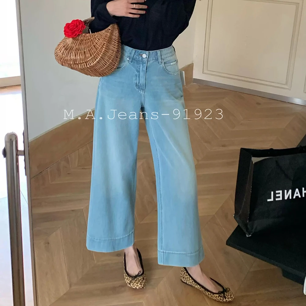 MA法式牛仔裤91923女2025春季新款高腰浅蓝色宽松九分阔腿奶奶裤