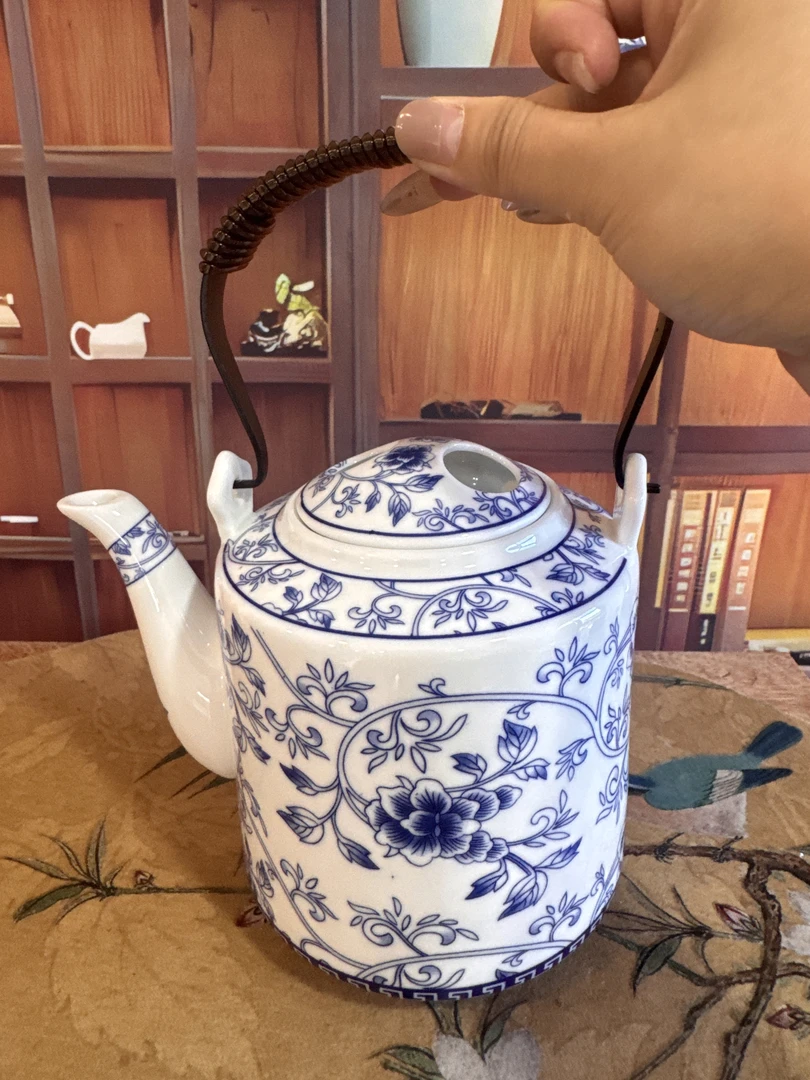 白瓷青花大容量提梁壶3311中式家用茶具