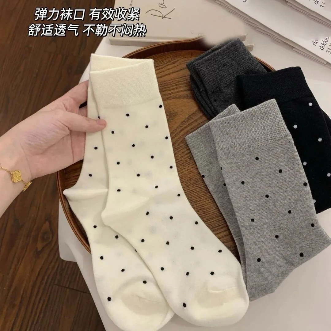 波点袜子女夏季薄款ins潮韩系可爱运动卷边圆点秋季长中筒袜TTT