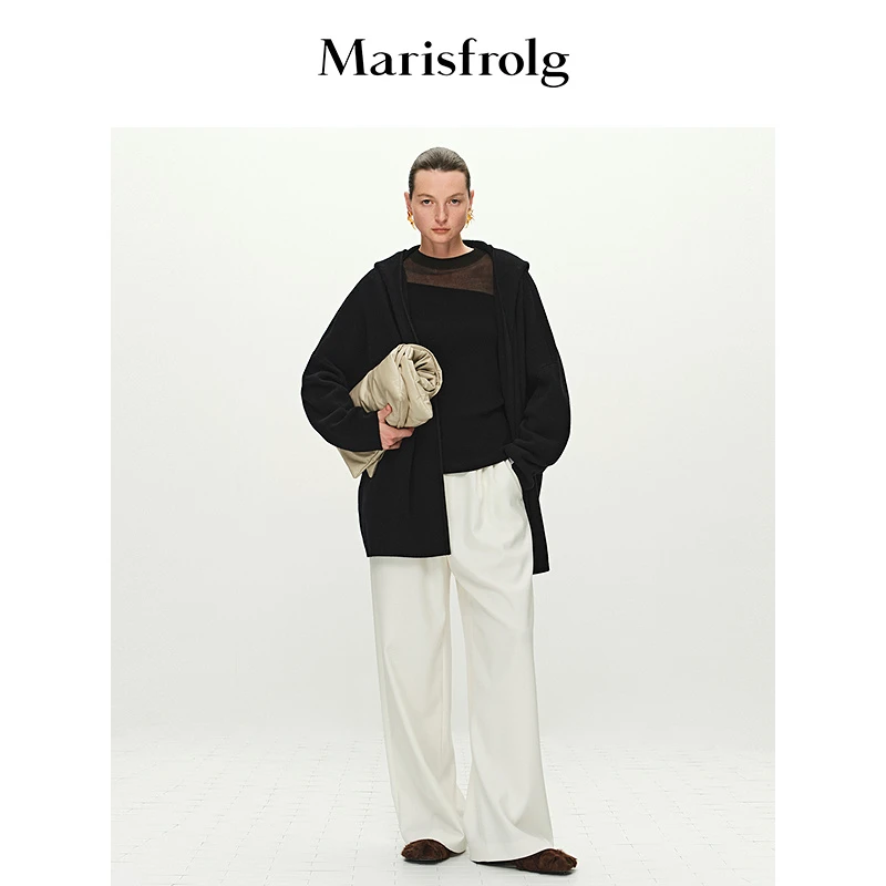 【云绒针织】Marisfrolg玛丝菲尔黑色休闲连帽挂扣设计感针织开衫