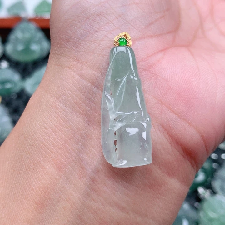 翡翠18K金镶嵌吊坠(不含链)