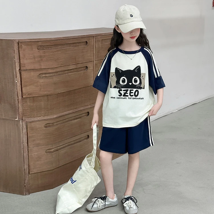 女童休闲夏季儿童短袖短裤女孩时尚套装2025新款中大童5-12岁15岁