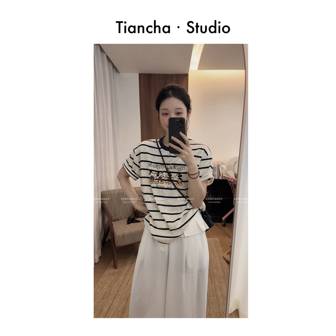 D569#sweet c【米奇日常】夏季韩系正肩T恤女显瘦舒适百搭