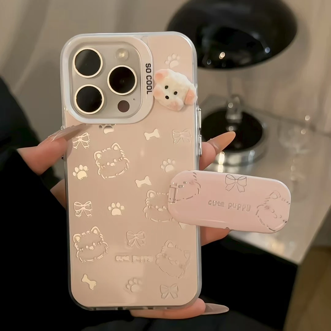 磨砂彩银镂空西高地支架手机壳适用苹果16华为p70oppo小米15vivo