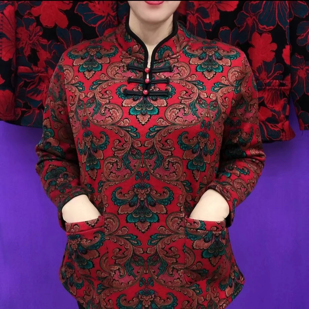 秋季新款中老年新中式复古妈妈盘扣复古衫打底衫