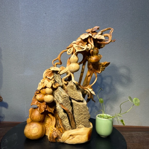 五福临门崖柏手工艺品居家装饰摆件规格长25宽14高41木雕