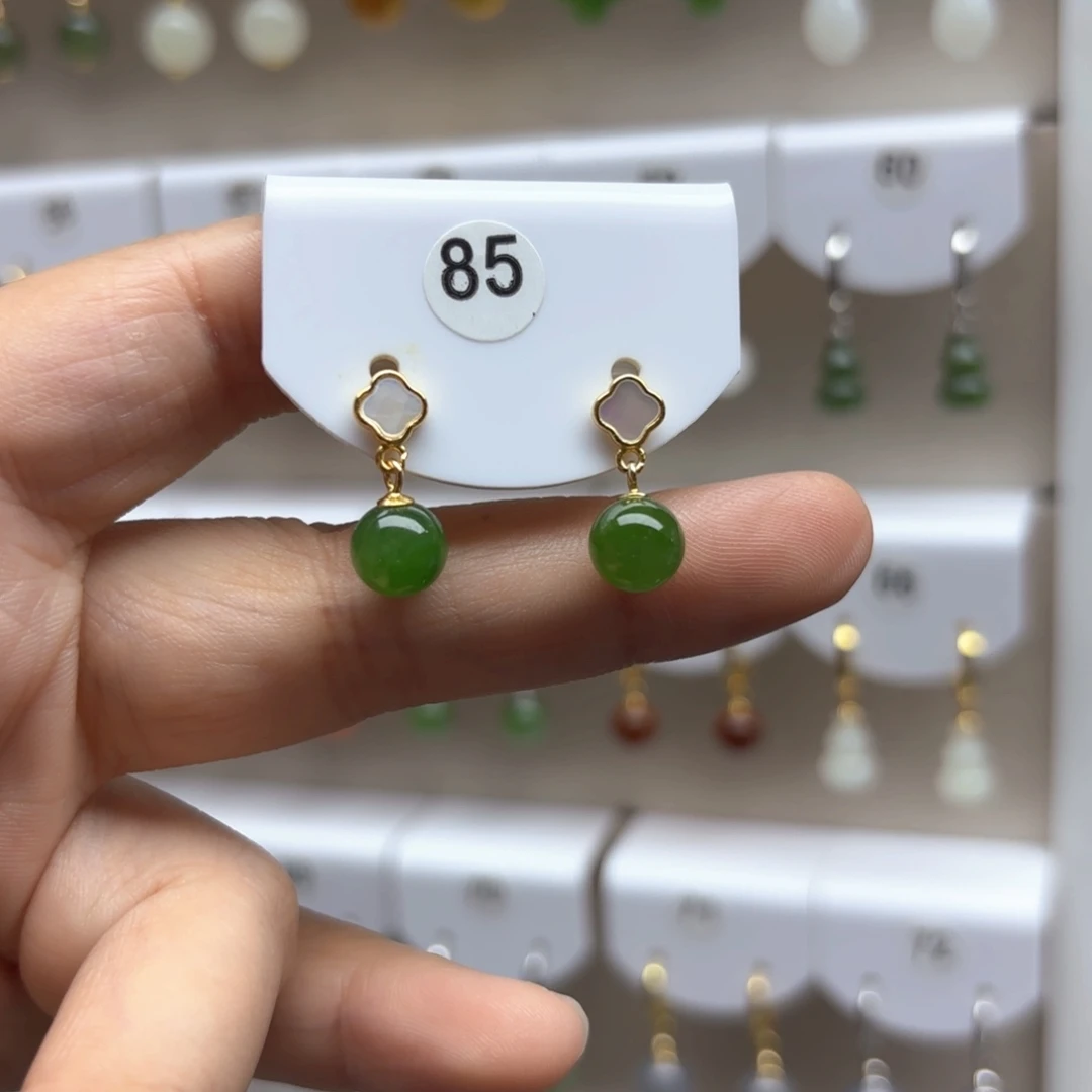 和田玉银S925镶嵌耳饰