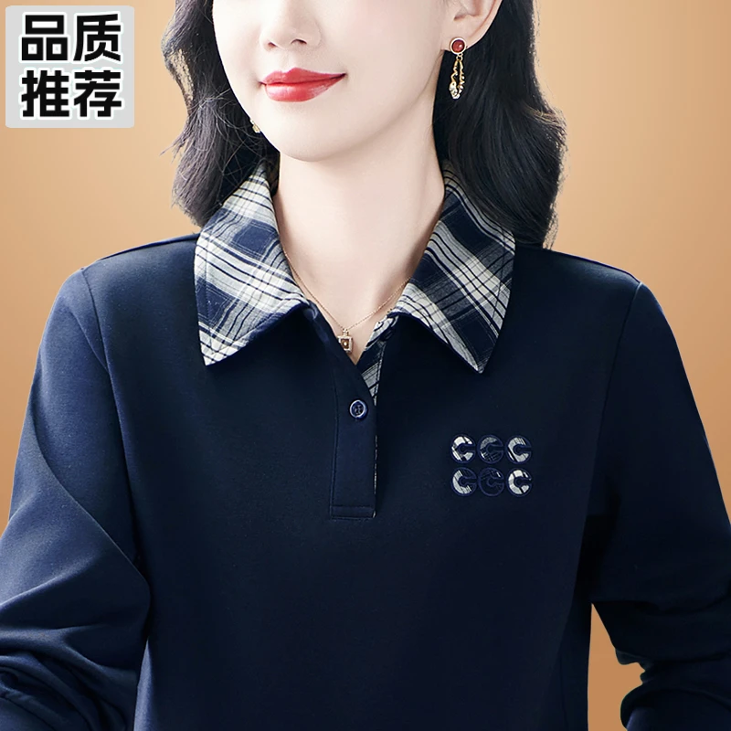 时尚翻领运动卫衣女春秋季百搭休闲妈妈装流行爆款上衣气质显瘦潮