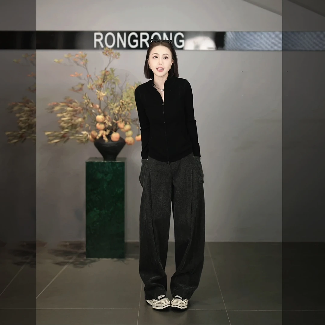 溶溶【旧时步调】RONGRONG 遮肉收腹复古风雪尼尔弯刀牛仔裤1288