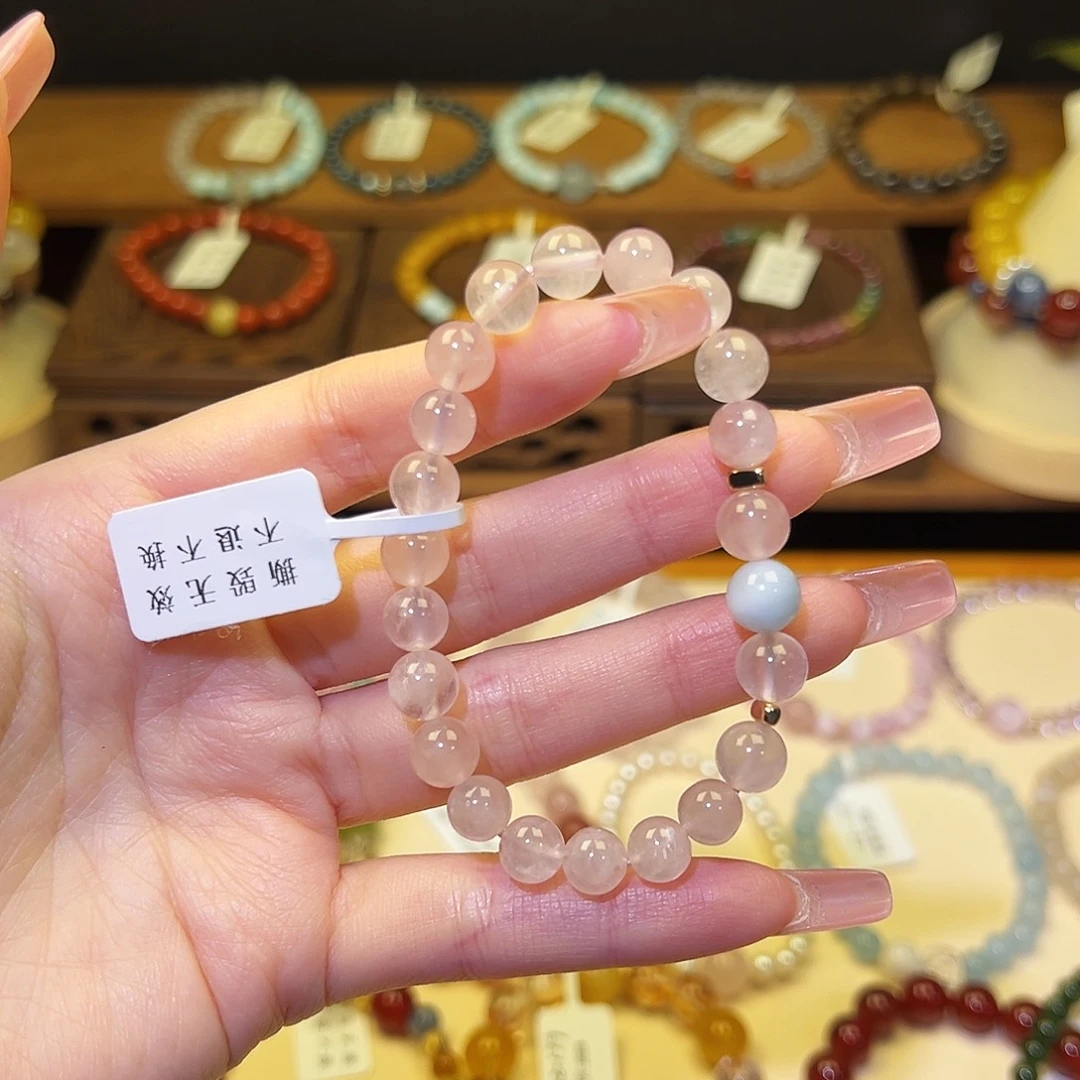 银S925镀金镶嵌水晶手串粉2087