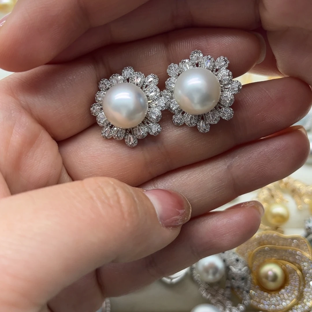 耳饰银S925镶嵌海水珍珠