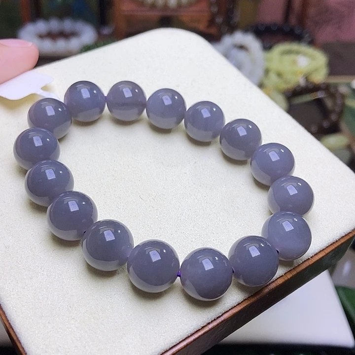 和田玉未镶嵌颈饰烟紫老矿料约12mm手串