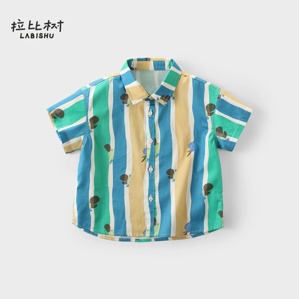 拉比树捉迷藏的渡渡鸟短袖衬衫潮小童休闲透气百搭潮夏季男童简约