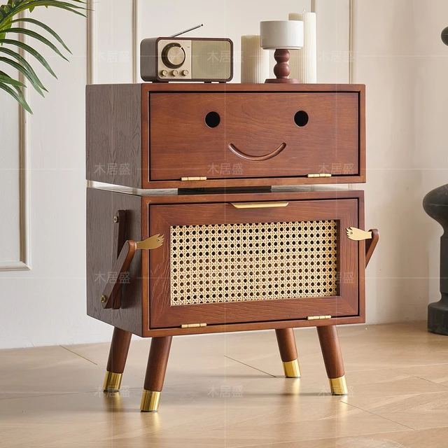 木居盛法式中古风网红实木床头柜客厅家用收纳储物笑脸机器人柜子