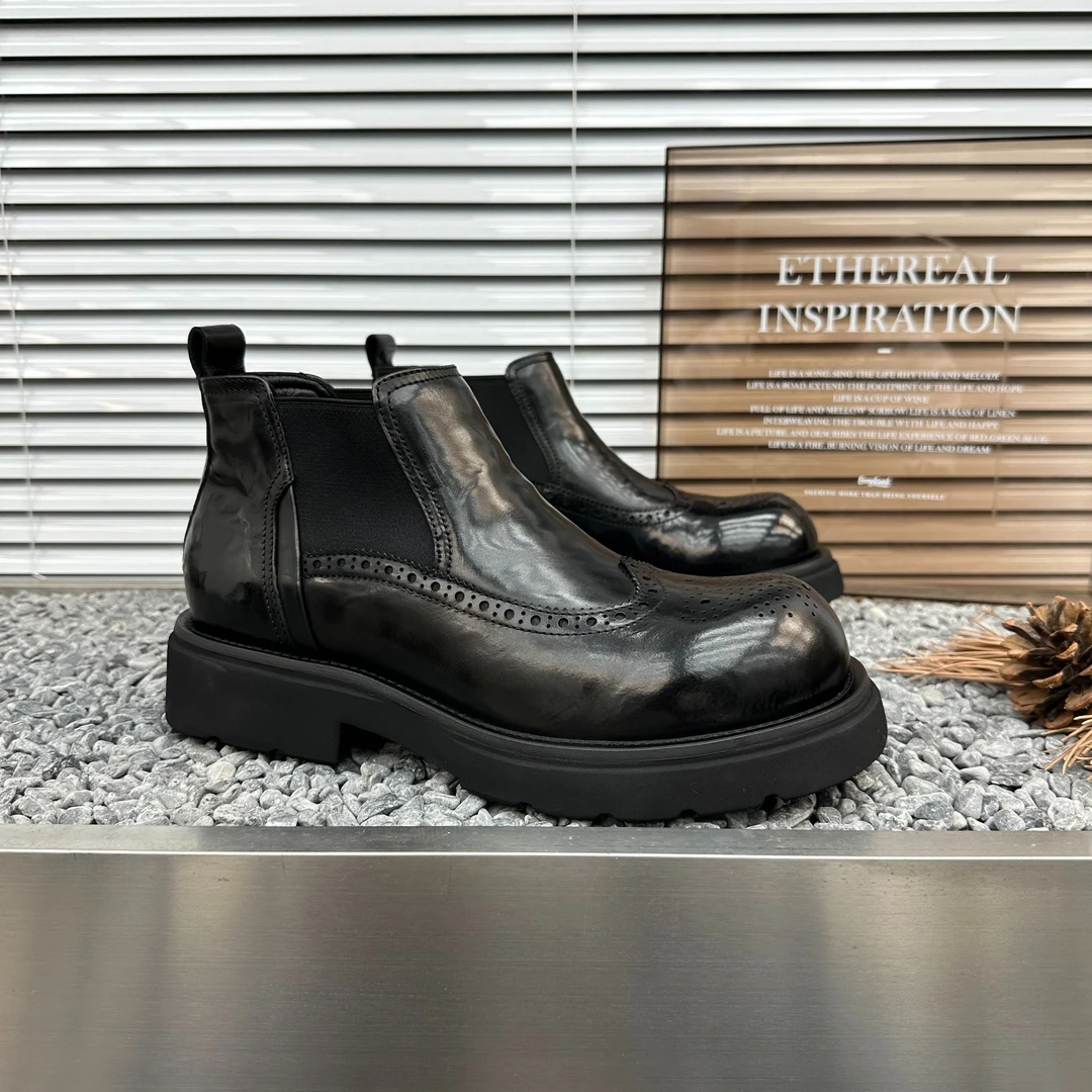 英伦风切尔西靴休闲风厚底男士高帮时尚增高鞋秋冬加绒黑色马丁靴