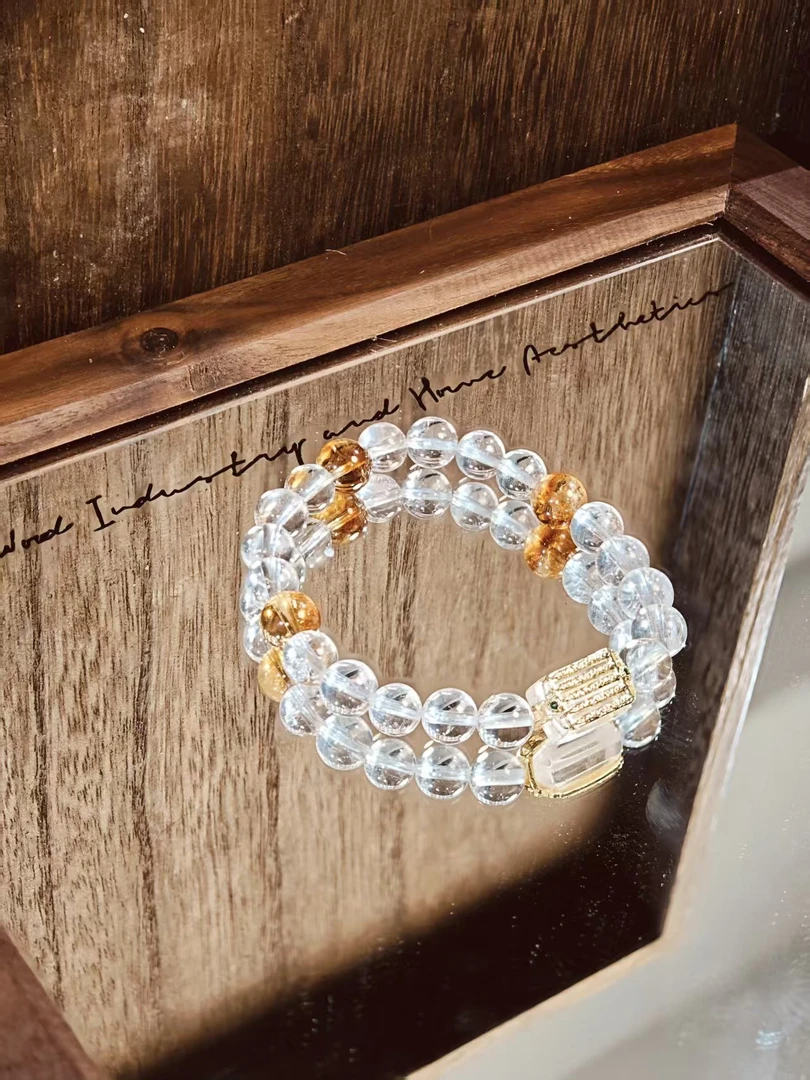 【0146】西藏五条经文 转运招财 白水晶黄塔晶天然水晶手串