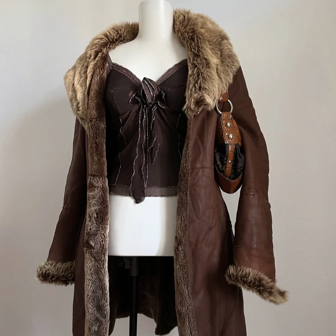 中古着vintage美式辣美显瘦秋冬毛毛百搭秋冬上衣时尚