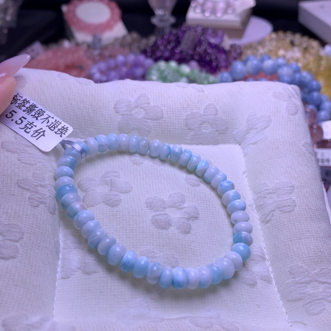 银S925镶嵌手串水晶海纹石算盘珠 6m+