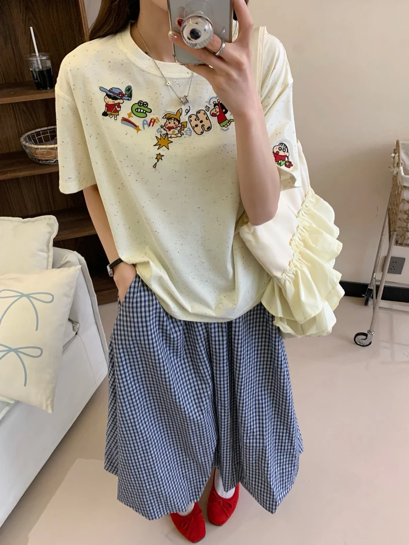 彩点棉蜡笔小新半袖百搭休闲夏季宽松印花