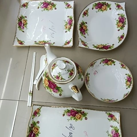 *****玫瑰手工拍金餐具茶具