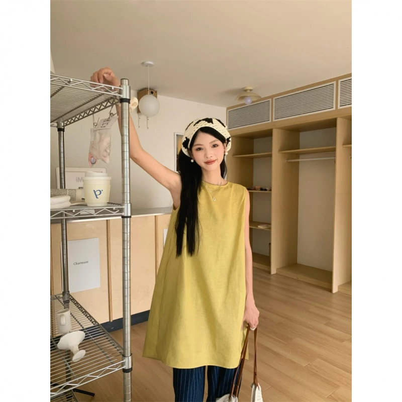 韩系甜美少女感无袖连衣裙女春季2025新款休闲宽松叠穿背心短裙潮