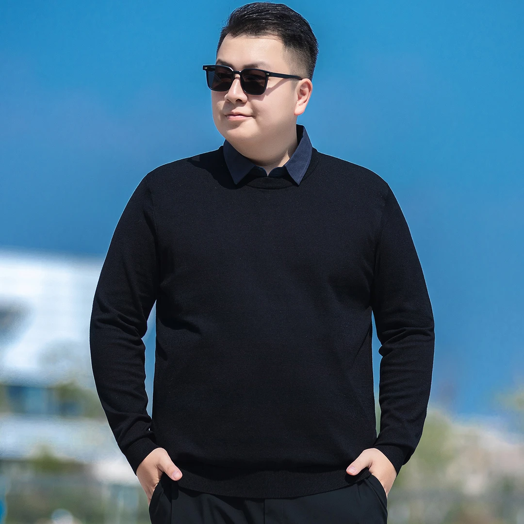 假两件针织衫男长袖加肥大码外套胖子时尚潮流秋装套头衬衫领毛衣